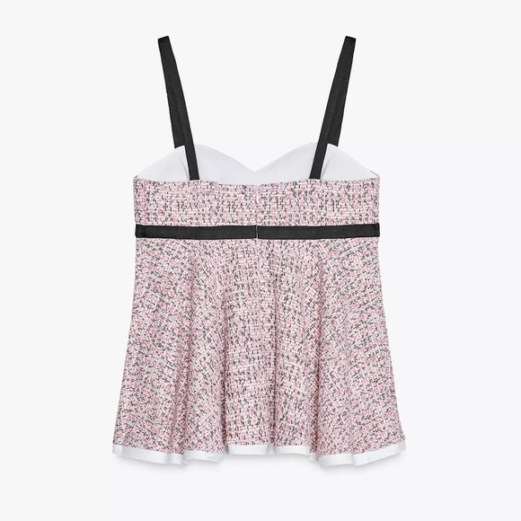 Zara Combination Structure Top Pink Black Tweed with Bow Ref 3644/172/620 NWT - Picture 6 of 13